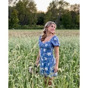 Altar’d State Boho Blue Floral Embroidered Mini Dress